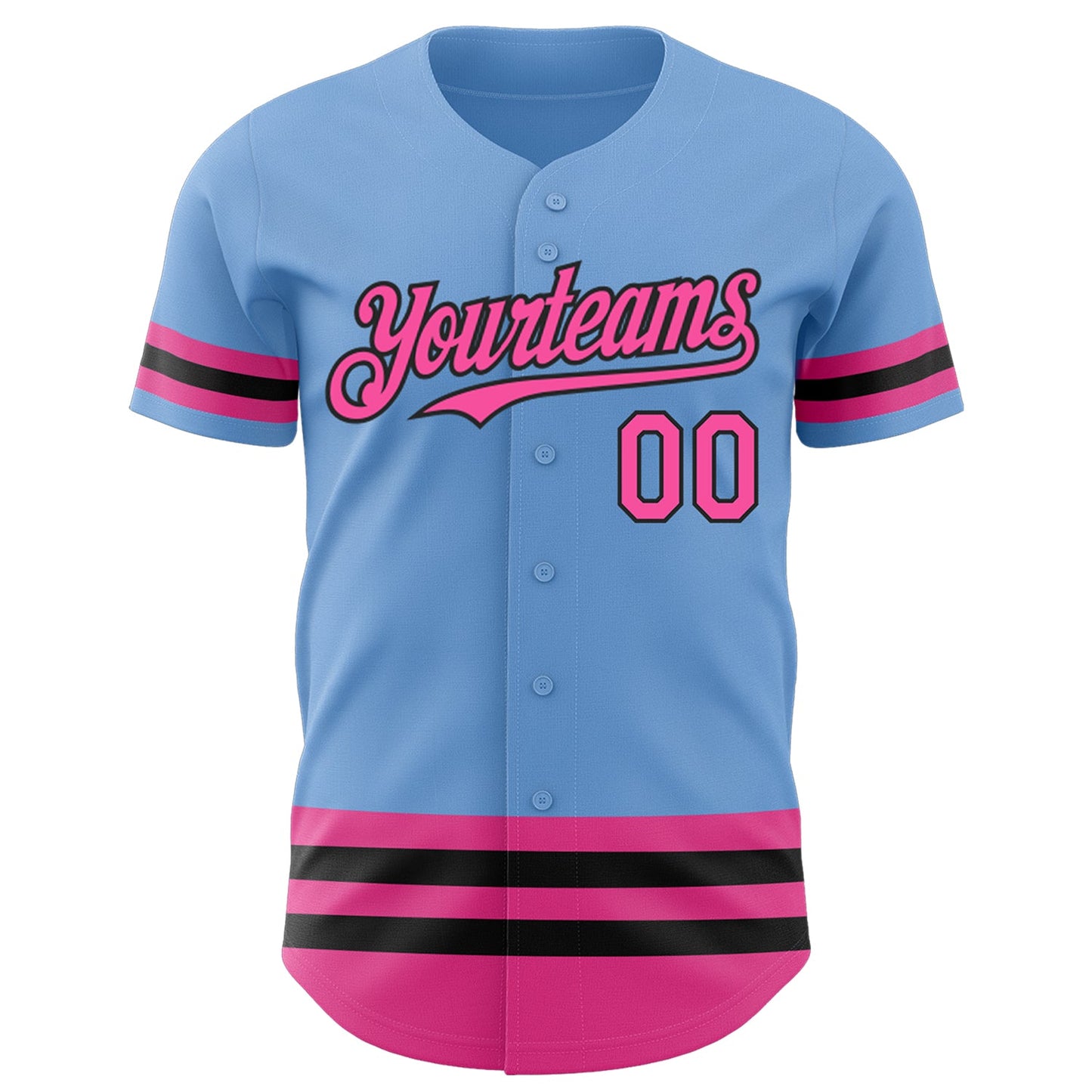 Custom Light Blue Pink-Black Line Authentic Baseball Jersey view 2