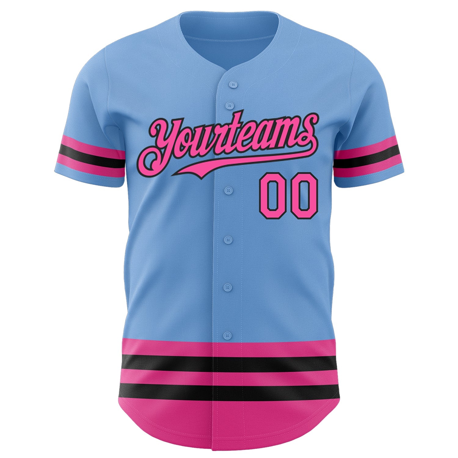 Custom Light Blue Pink-Black Line Authentic Baseball Jersey view 2