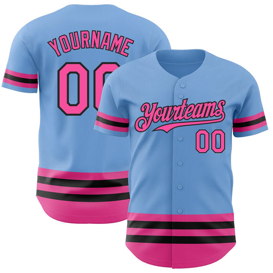 Custom Light Blue Pink-Black Line Authentic Baseball Jersey - Main View
