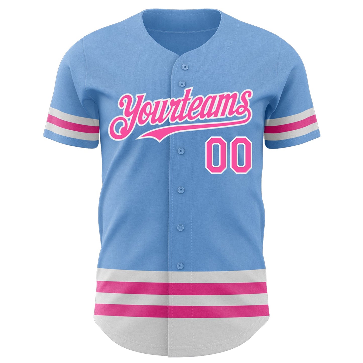 Custom Light Blue Pink-White Line Authentic Baseball Jersey view 2