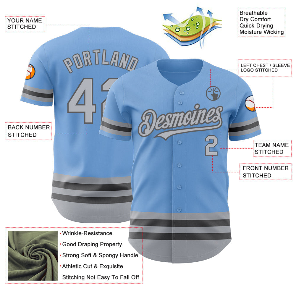 Custom Light Blue Gray-Steel Gray Line Authentic Baseball Jersey view 3