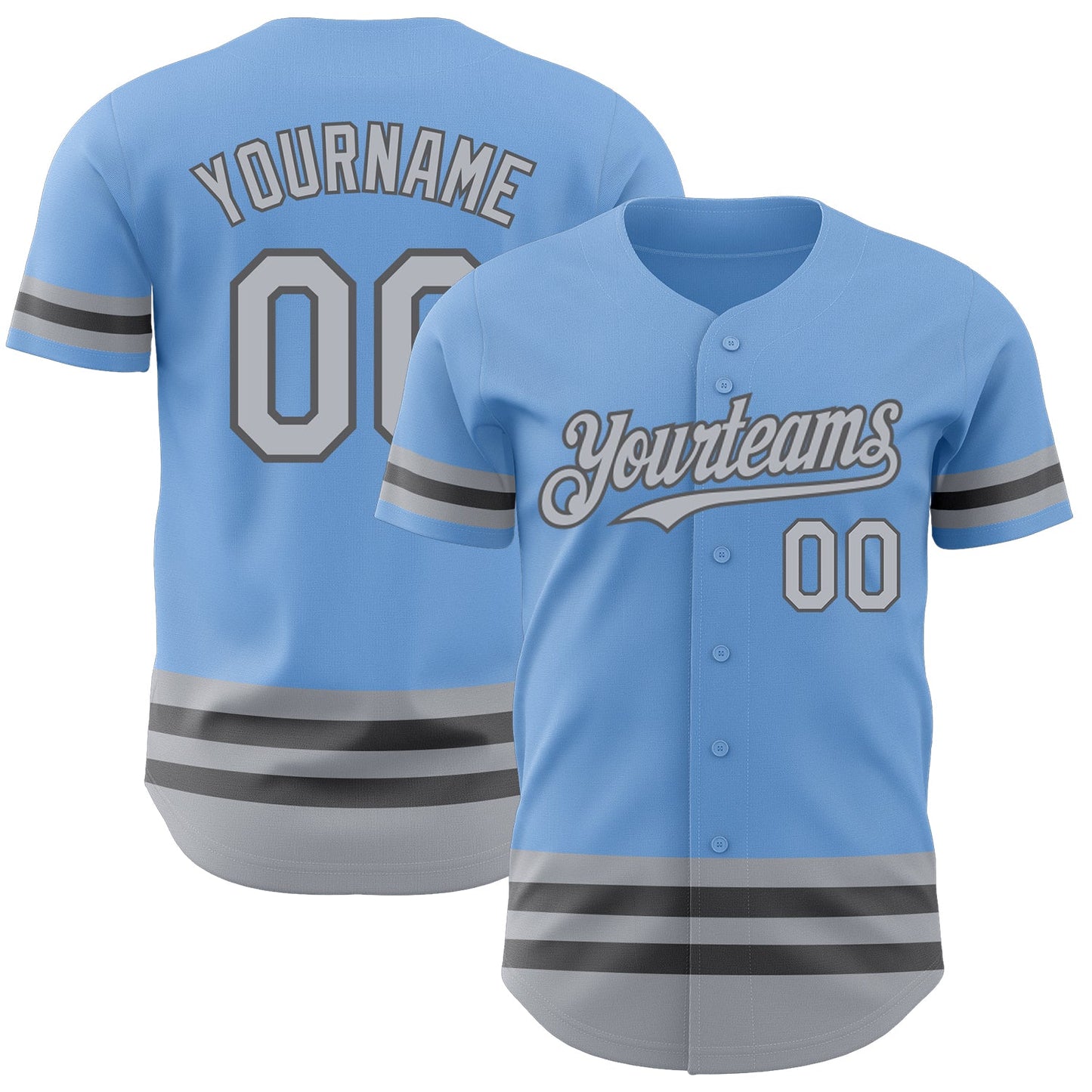 Custom Light Blue Gray-Steel Gray Line Authentic Baseball Jersey - Main View