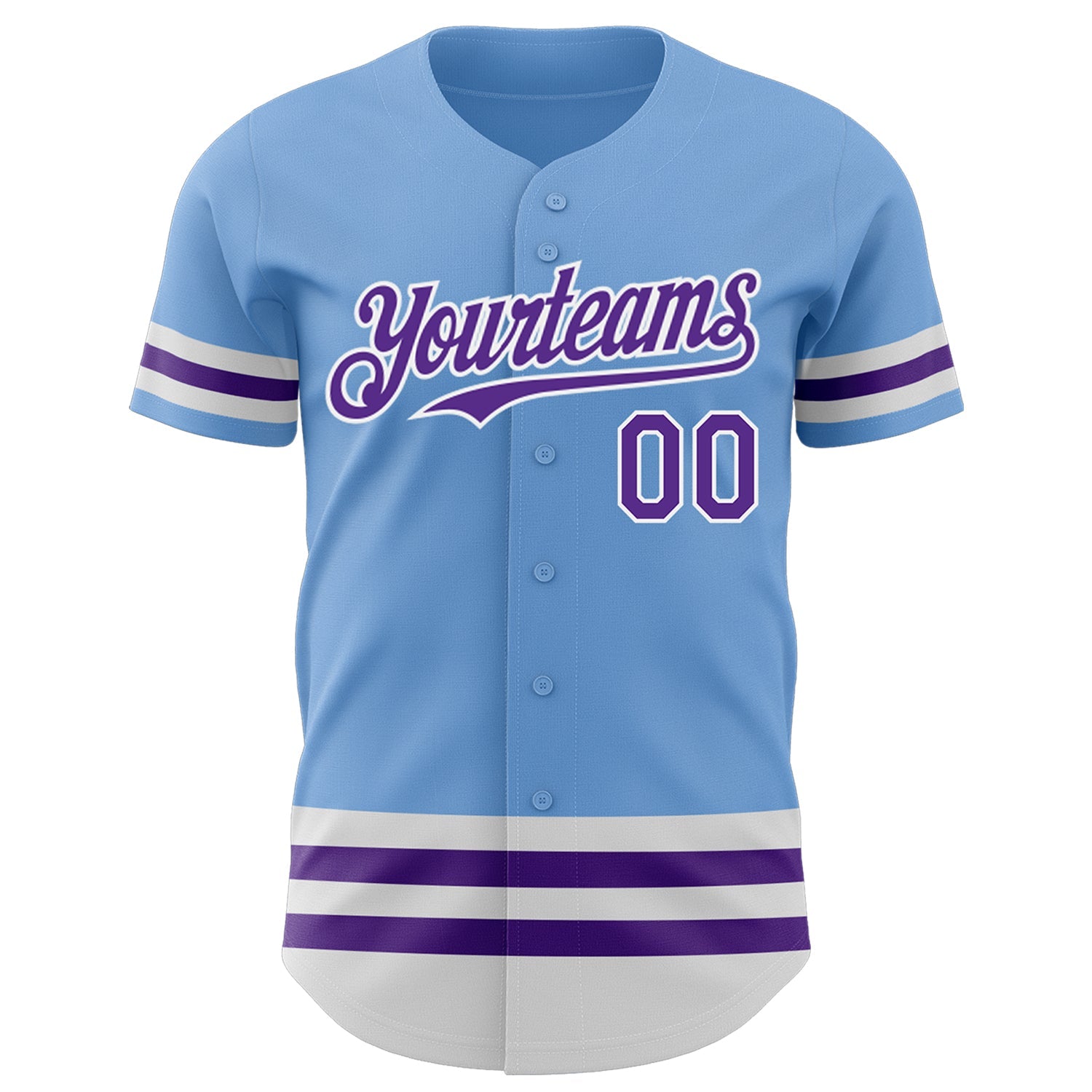 Custom Light Blue Purple-White Line Authentic Baseball Jersey view 2