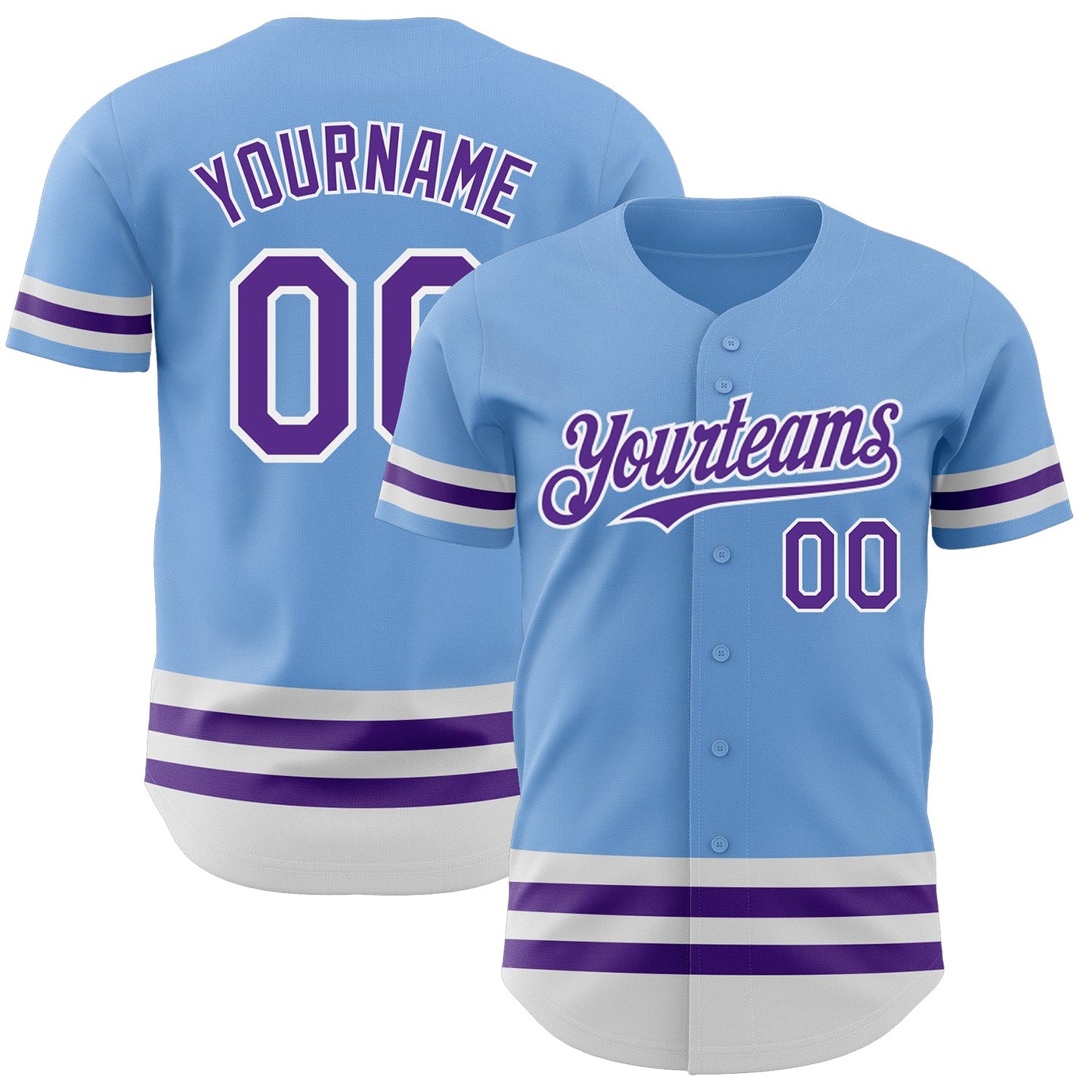 Custom Light Blue Purple-White Line Authentic Baseball Jersey - Main View
