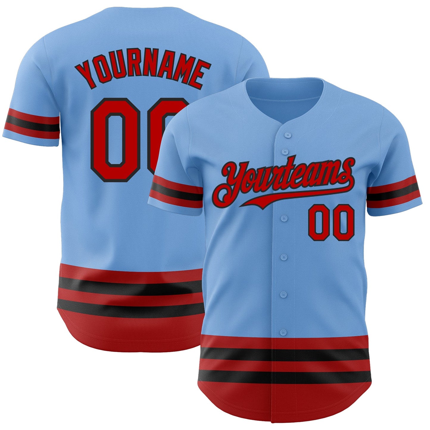 Custom Light Blue Red-Black Line Authentic Baseball Jersey - Main View