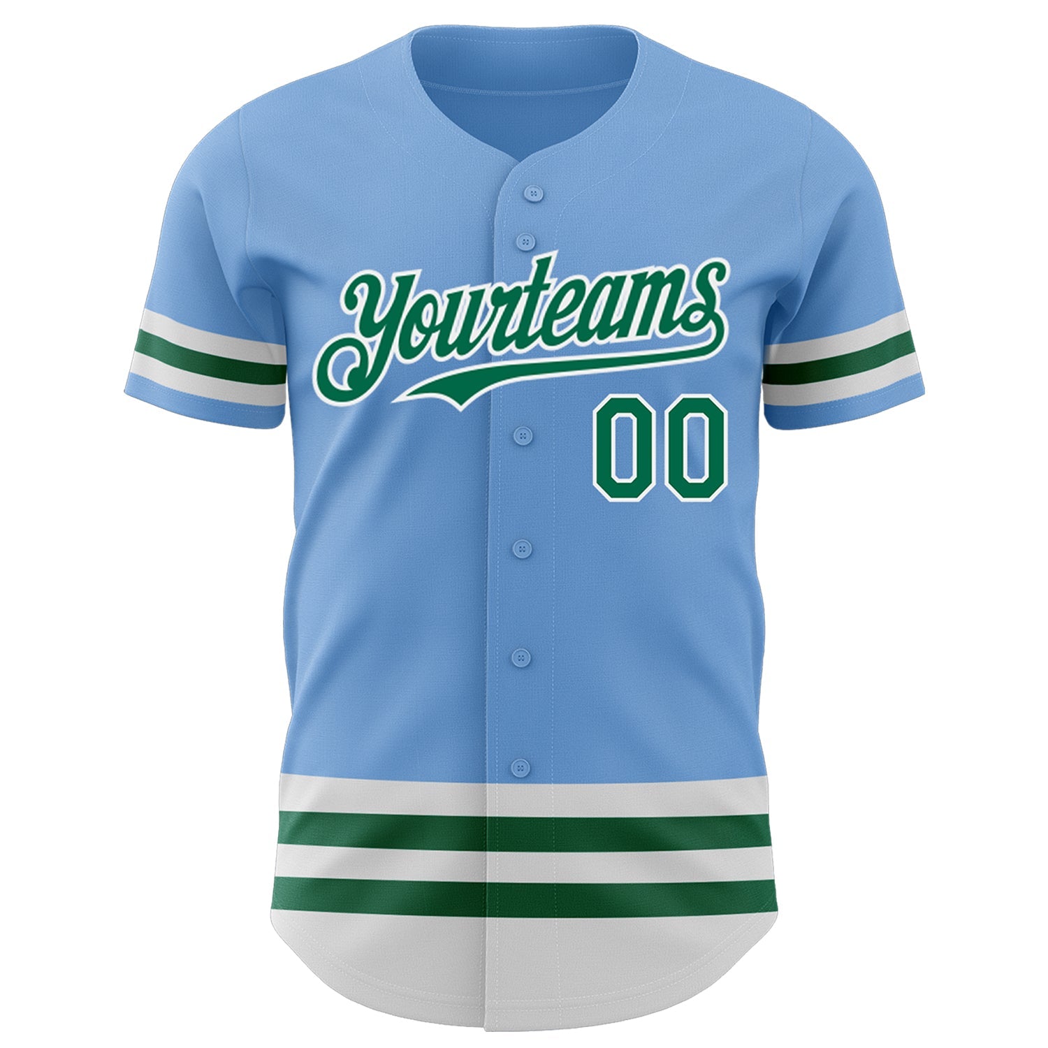 Custom Light Blue Kelly Green-White Line Authentic Baseball Jersey view 2