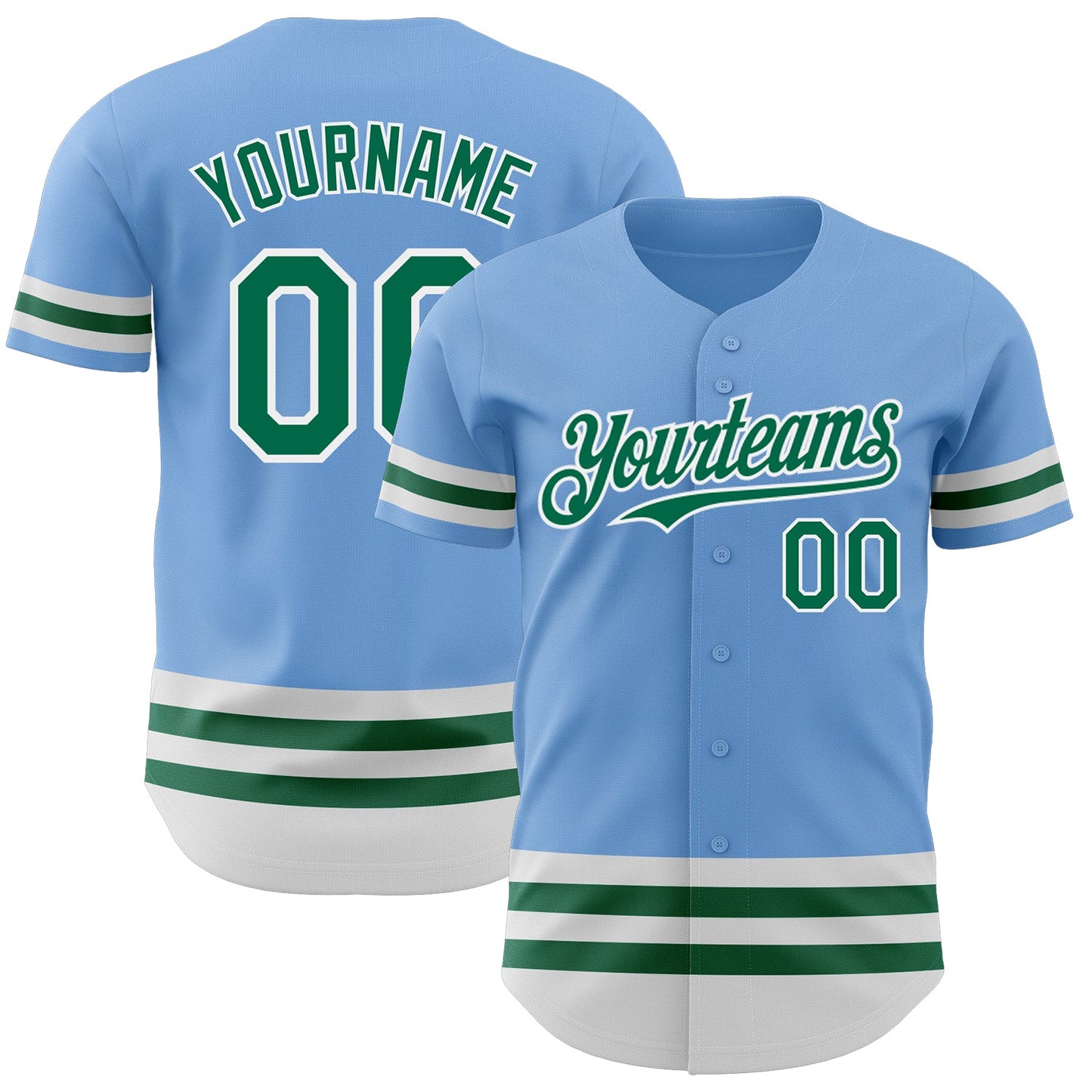 Custom Light Blue Kelly Green-White Line Authentic Baseball Jersey - Main View