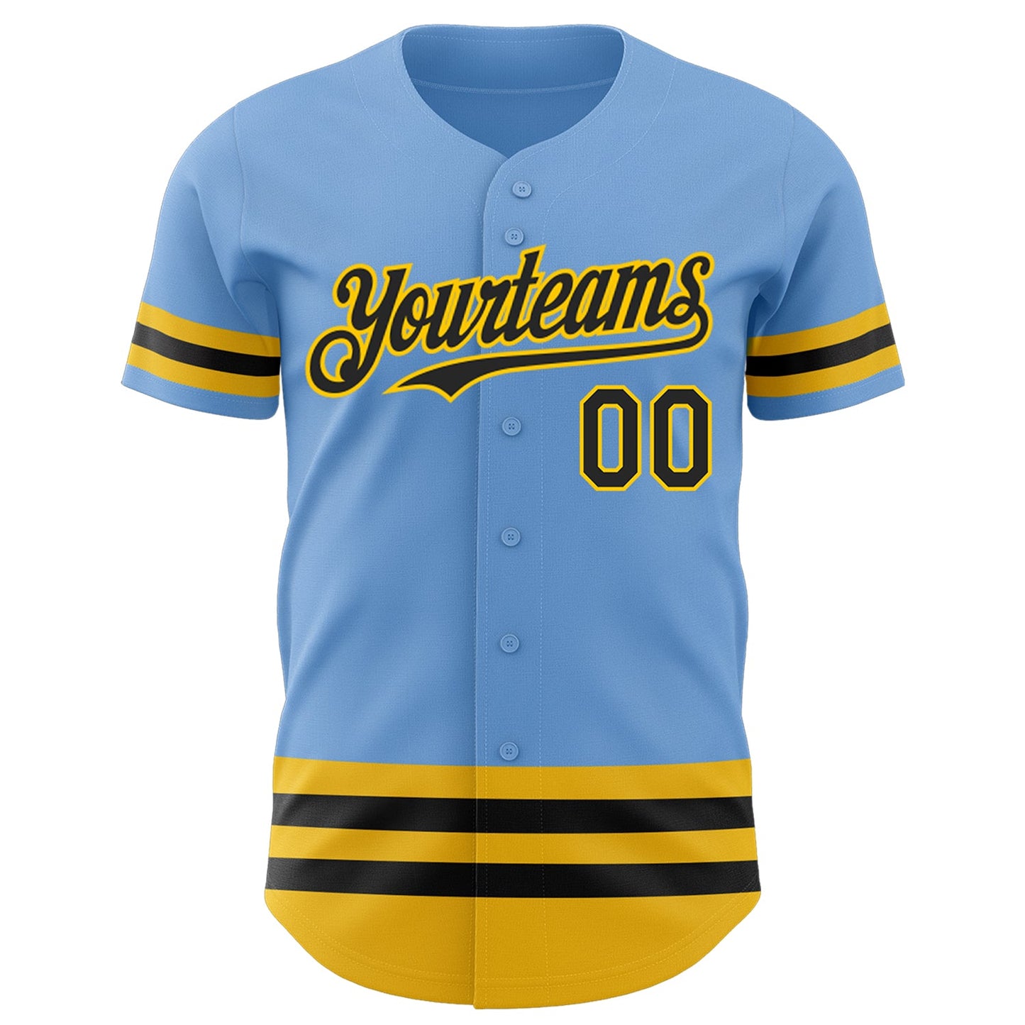 Custom Light Blue Black-Yellow Line Authentic Baseball Jersey view 2