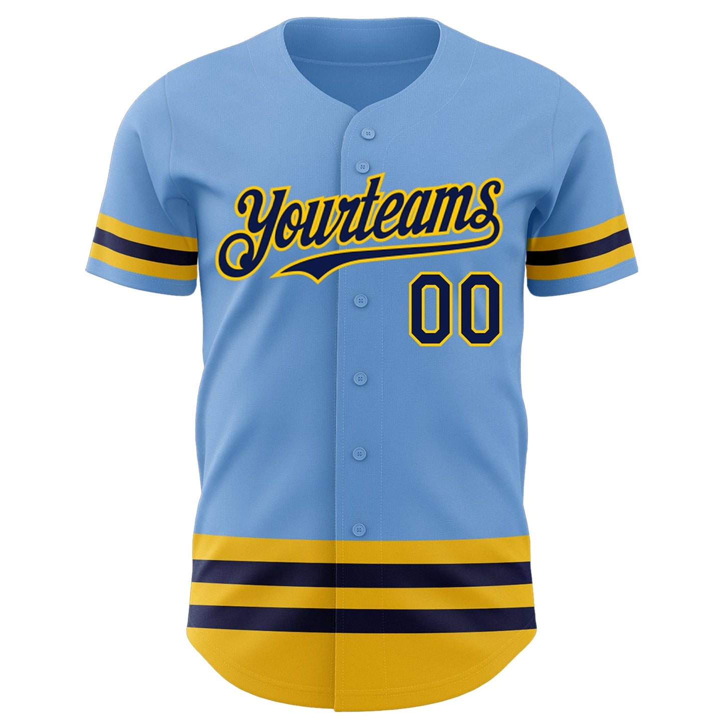 Custom Light Blue Navy-Yellow Line Authentic Baseball Jersey view 2