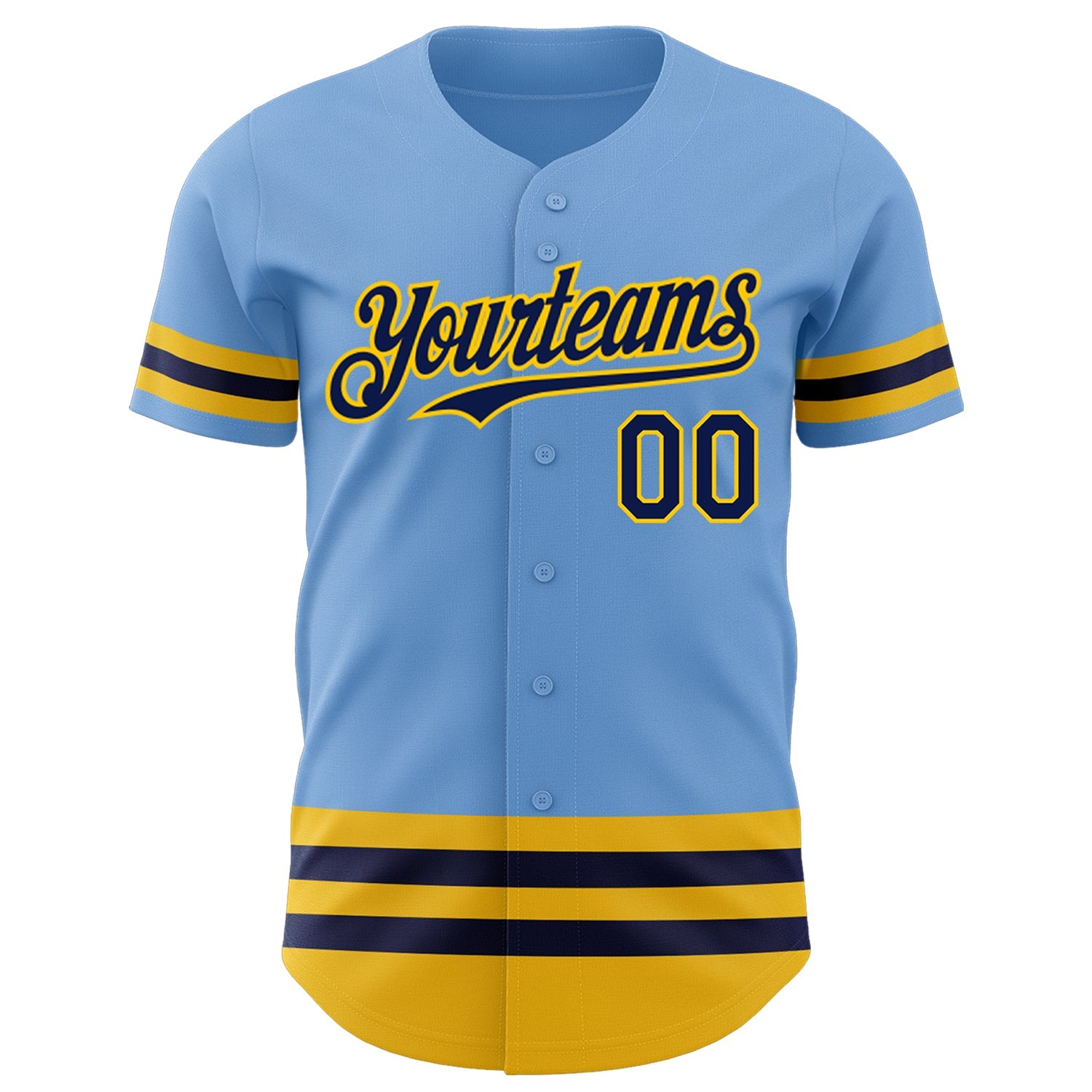 Custom Light Blue Navy-Yellow Line Authentic Baseball Jersey view 2