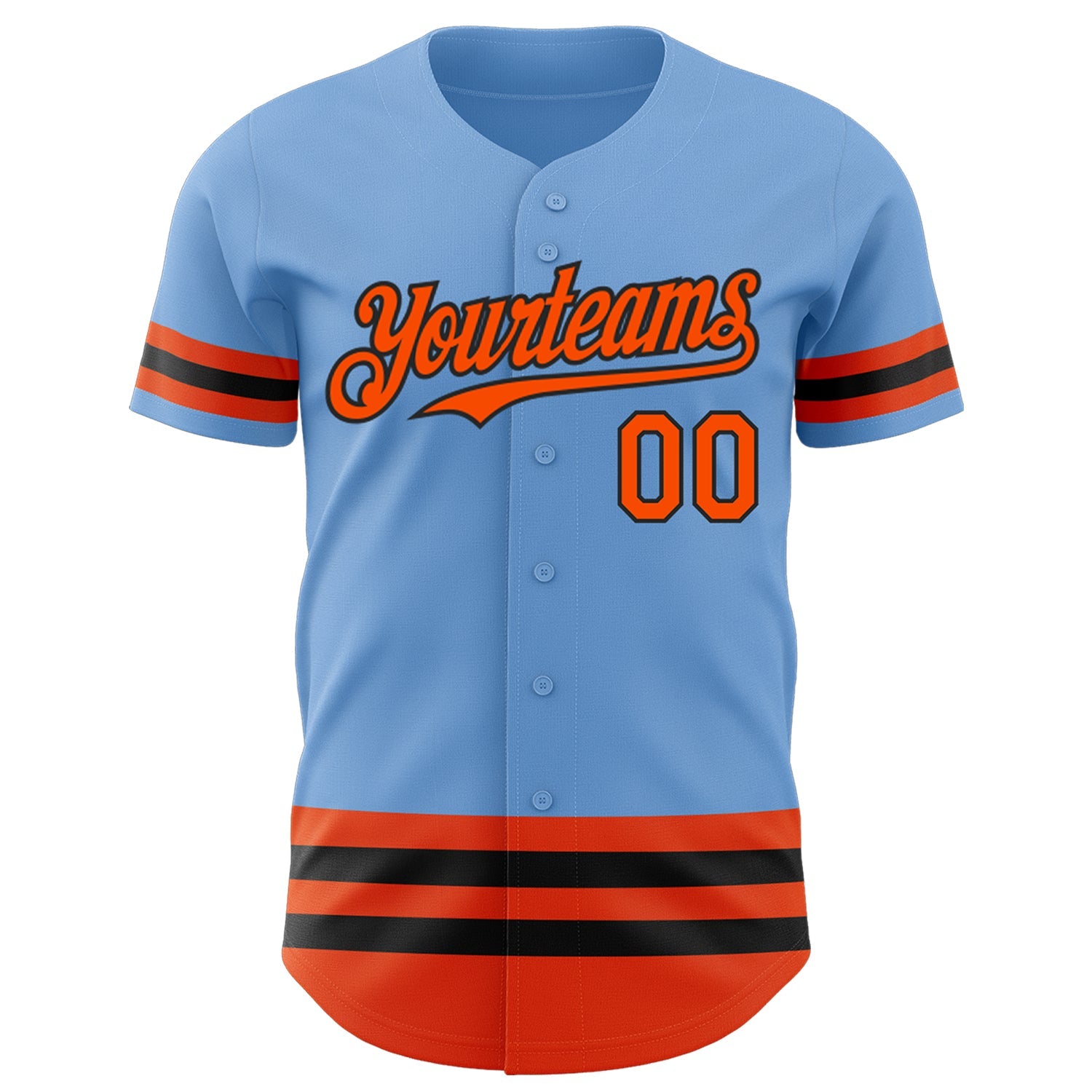 Custom Light Blue Orange-Black Line Authentic Baseball Jersey view 2