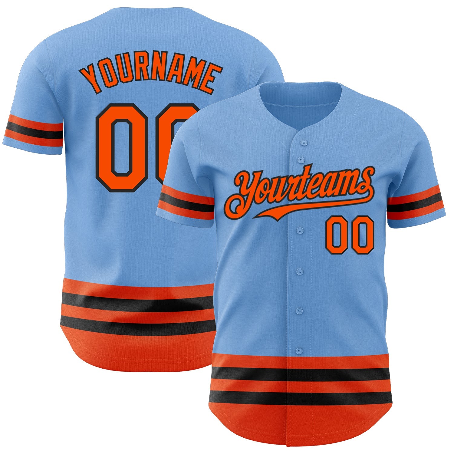 Custom Light Blue Orange-Black Line Authentic Baseball Jersey - Main View