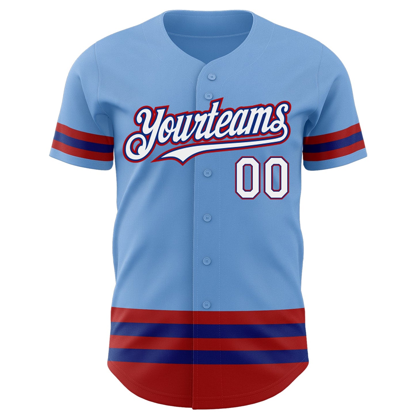 Custom Light Blue Royal-Red Line Authentic Baseball Jersey view 2