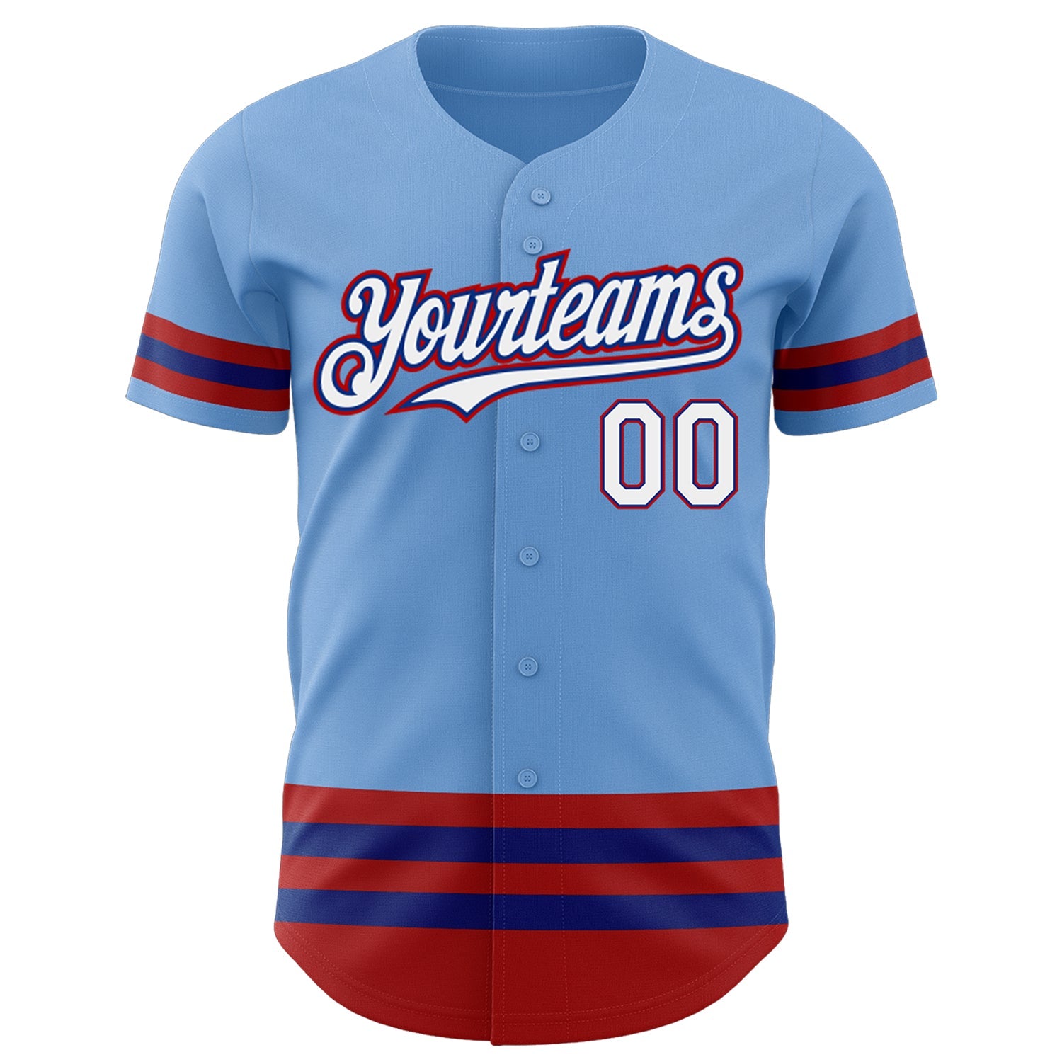 Custom Light Blue Royal-Red Line Authentic Baseball Jersey view 2