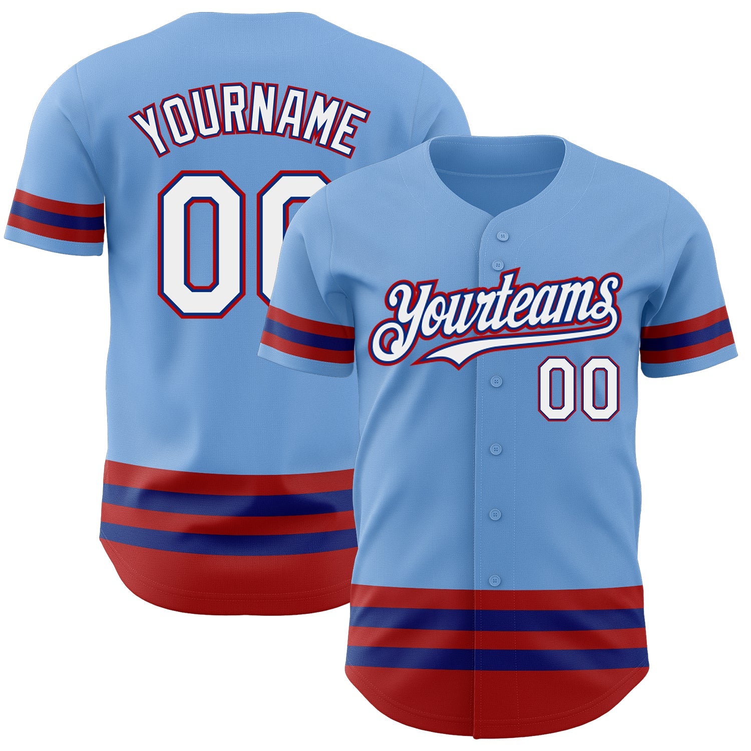 Custom Light Blue Royal-Red Line Authentic Baseball Jersey - Main View