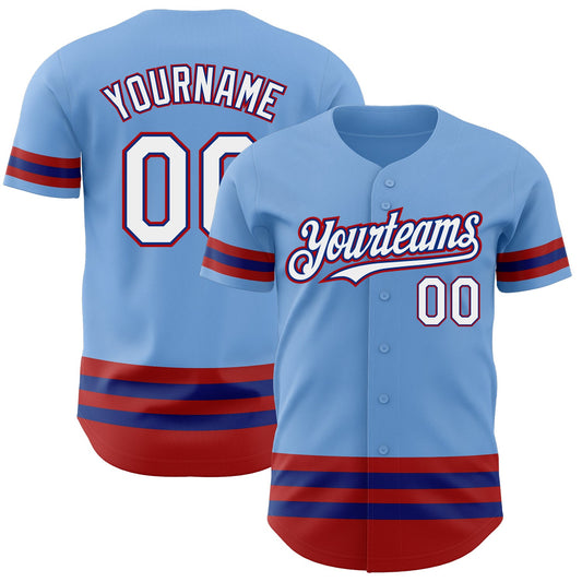 Custom Light Blue Royal-Red Line Authentic Baseball Jersey - Main View