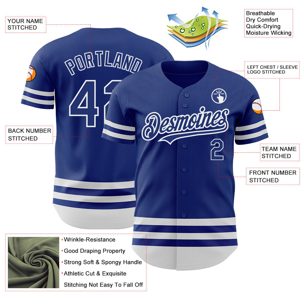 Custom Royal White Line Authentic Baseball Jersey view 4