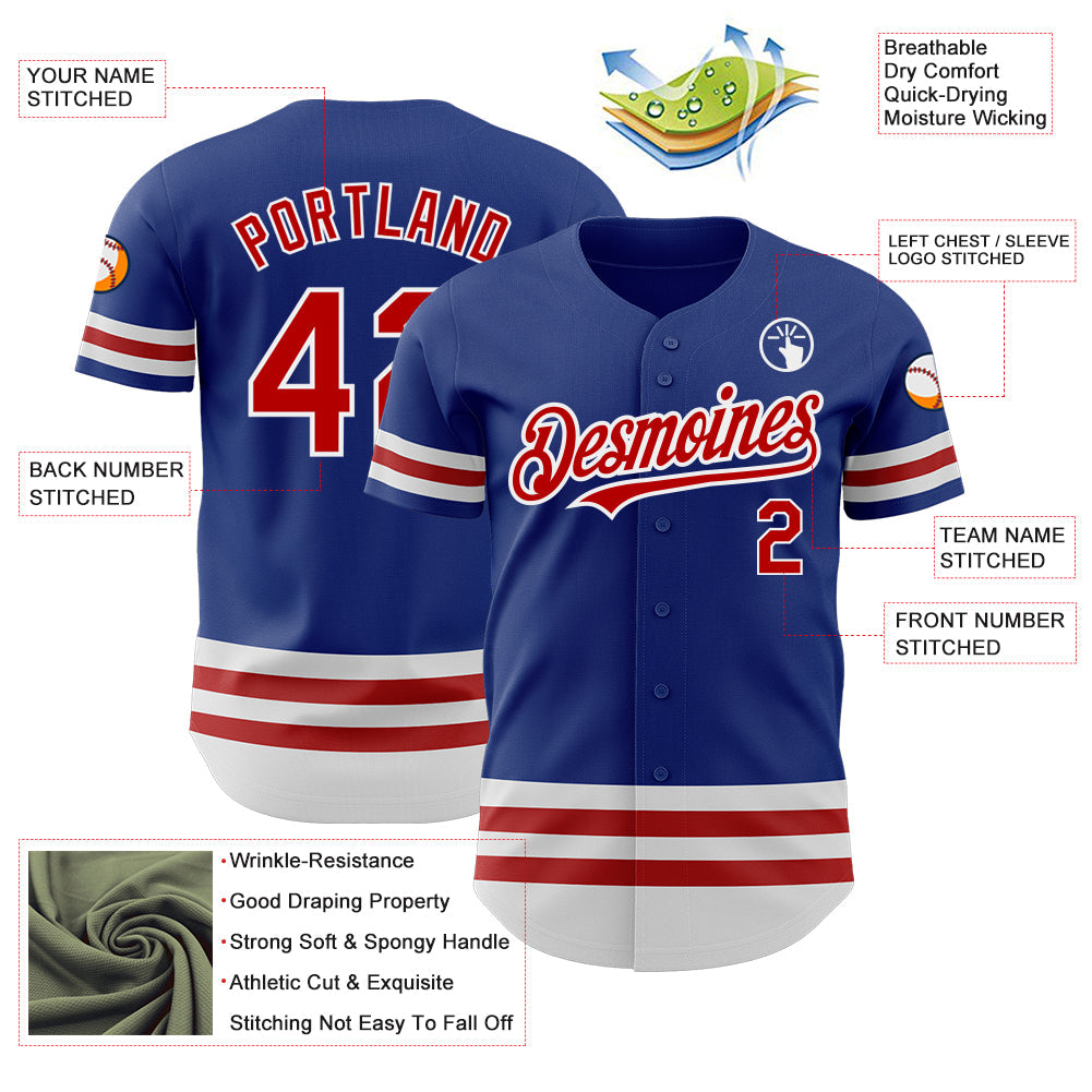 Custom Royal Red-White Line Authentic Baseball Jersey view 3