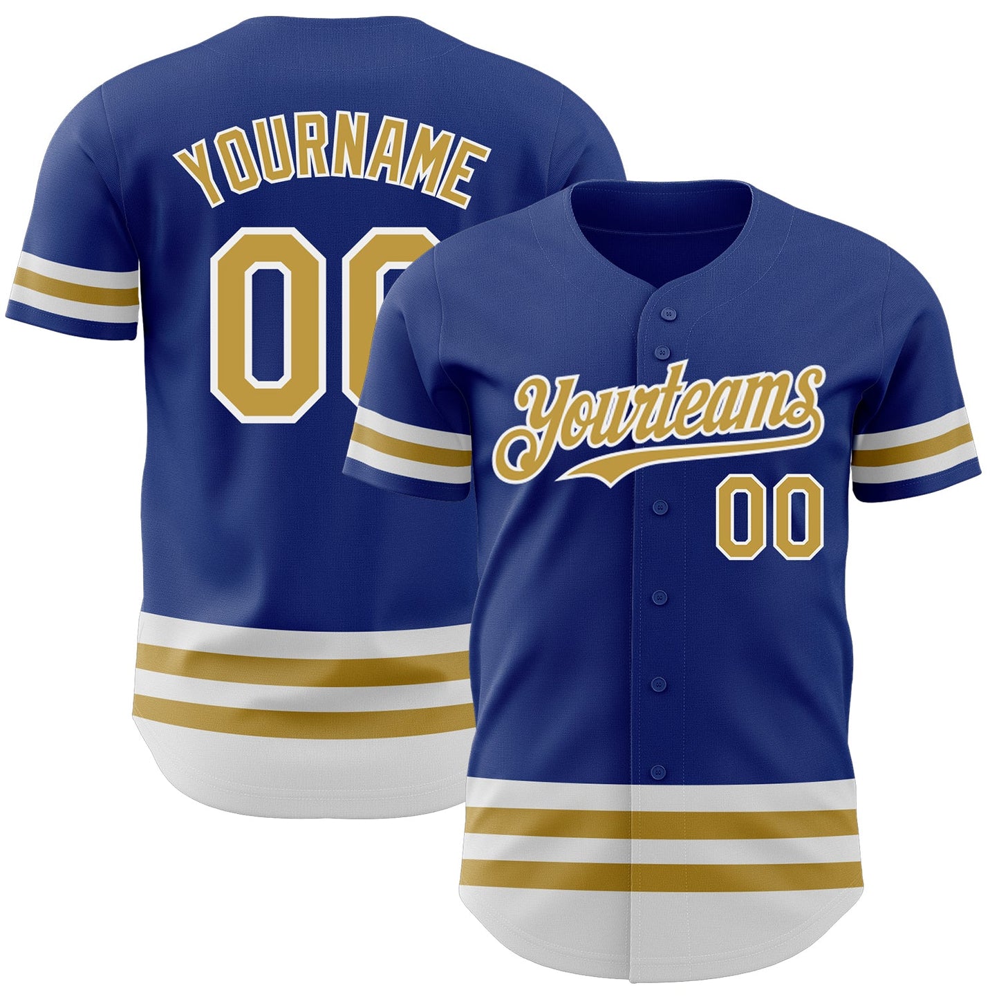Custom Royal Old Gold-White Line Authentic Baseball Jersey - Main View