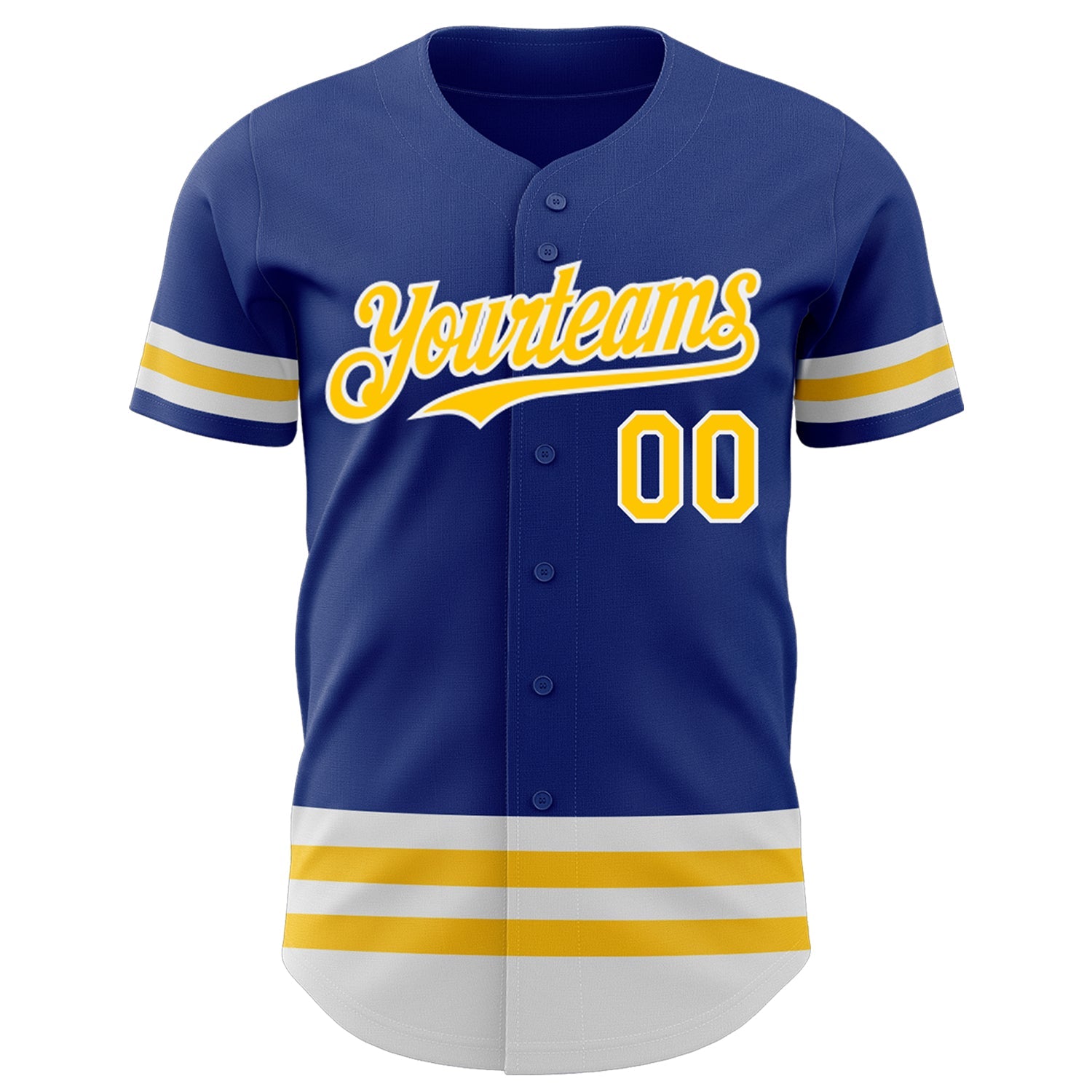 Custom Royal Yellow-White Line Authentic Baseball Jersey view 2