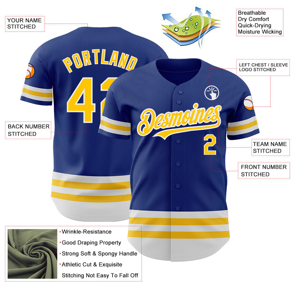 Custom Royal Yellow-White Line Authentic Baseball Jersey view 3