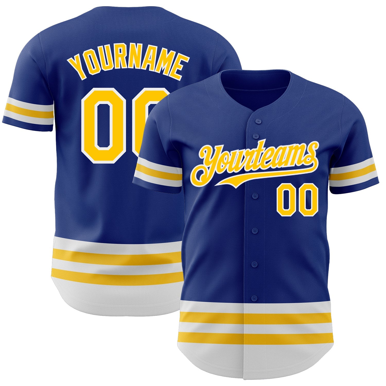 Custom Royal Yellow-White Line Authentic Baseball Jersey - Main View