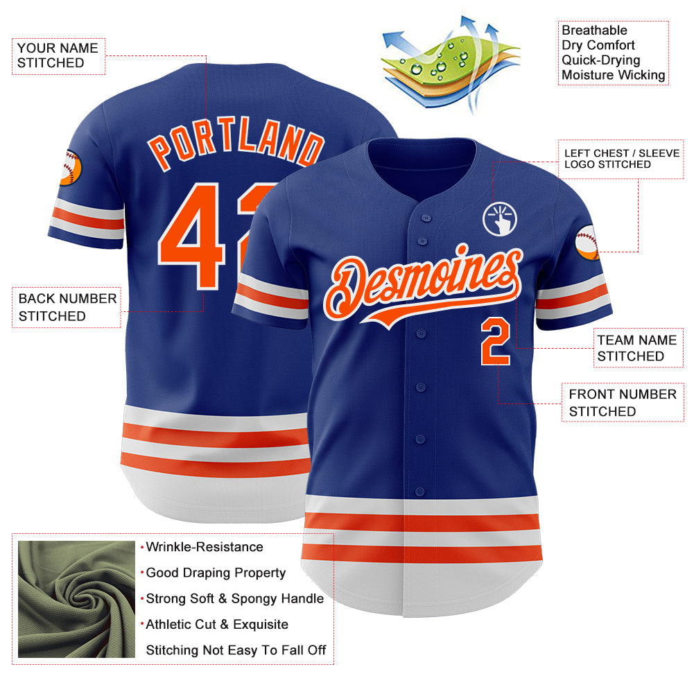 Custom Royal Orange-White Line Authentic Baseball Jersey view 3