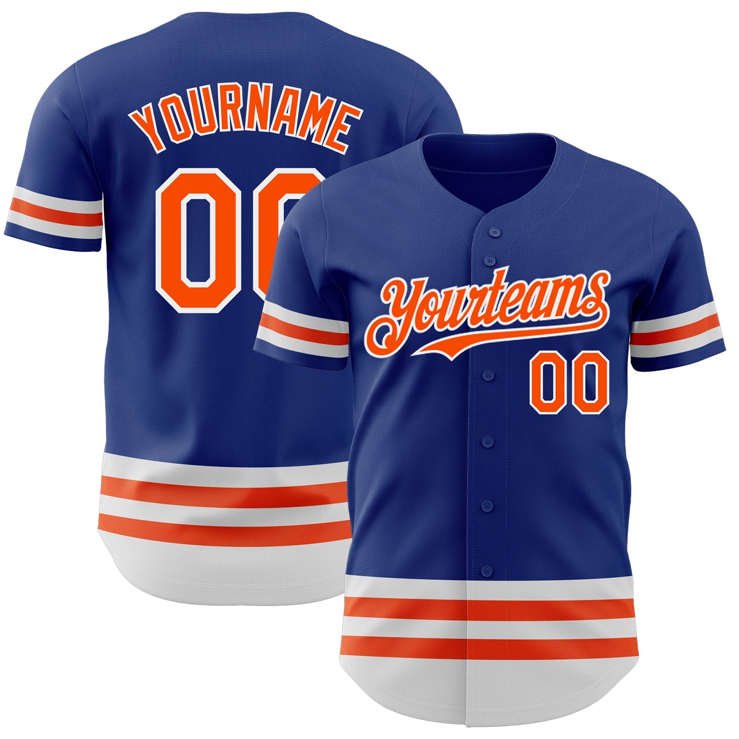 Custom Royal Orange-White Line Authentic Baseball Jersey - Main View