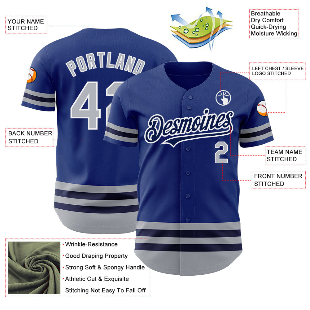 Custom Royal Gray-Navy Line Authentic Baseball Jersey view 3