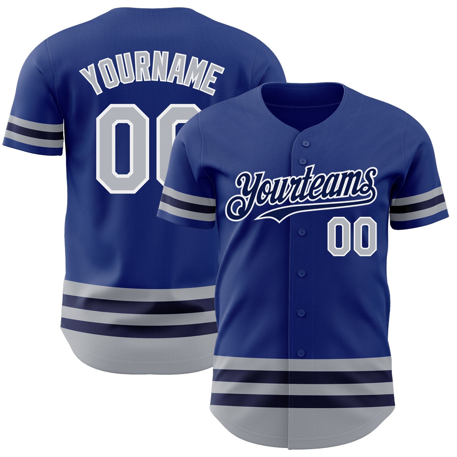 Custom Royal Gray-Navy Line Authentic Baseball Jersey - Main View