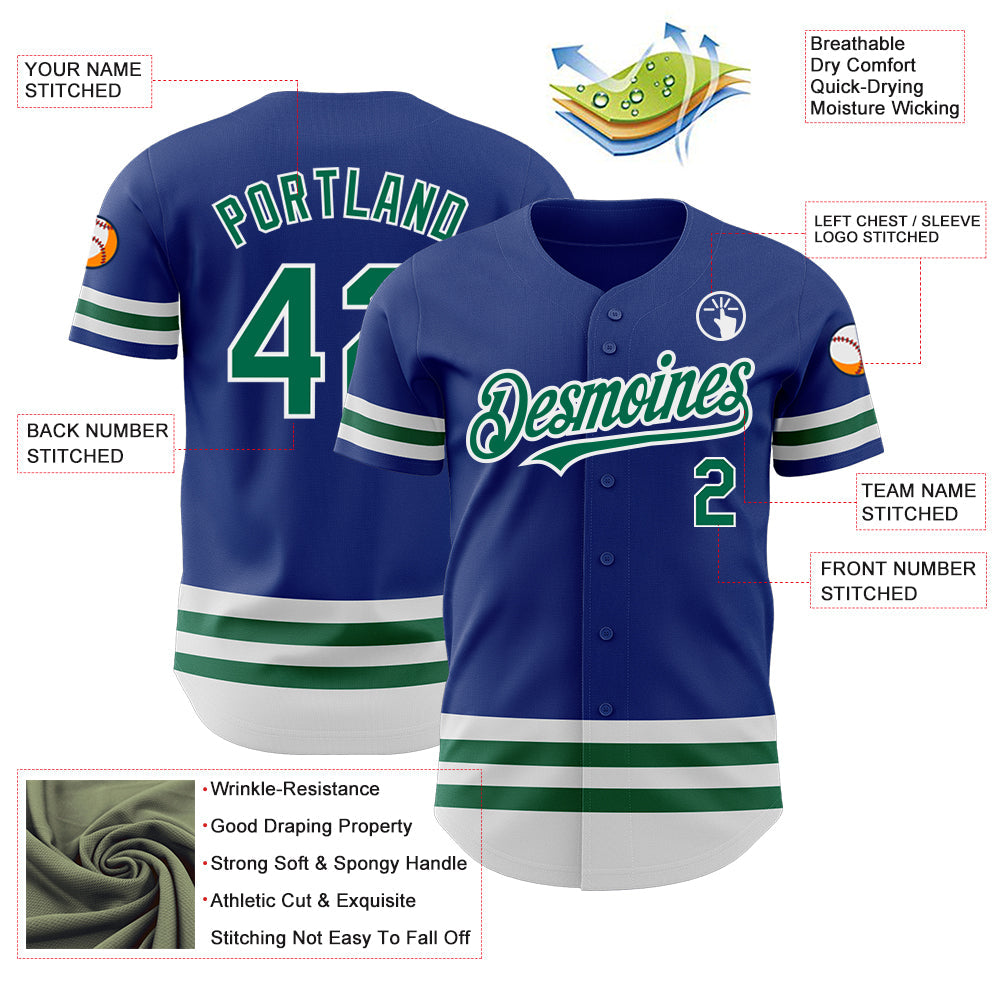 Custom Royal Kelly Green-White Line Authentic Baseball Jersey view 3