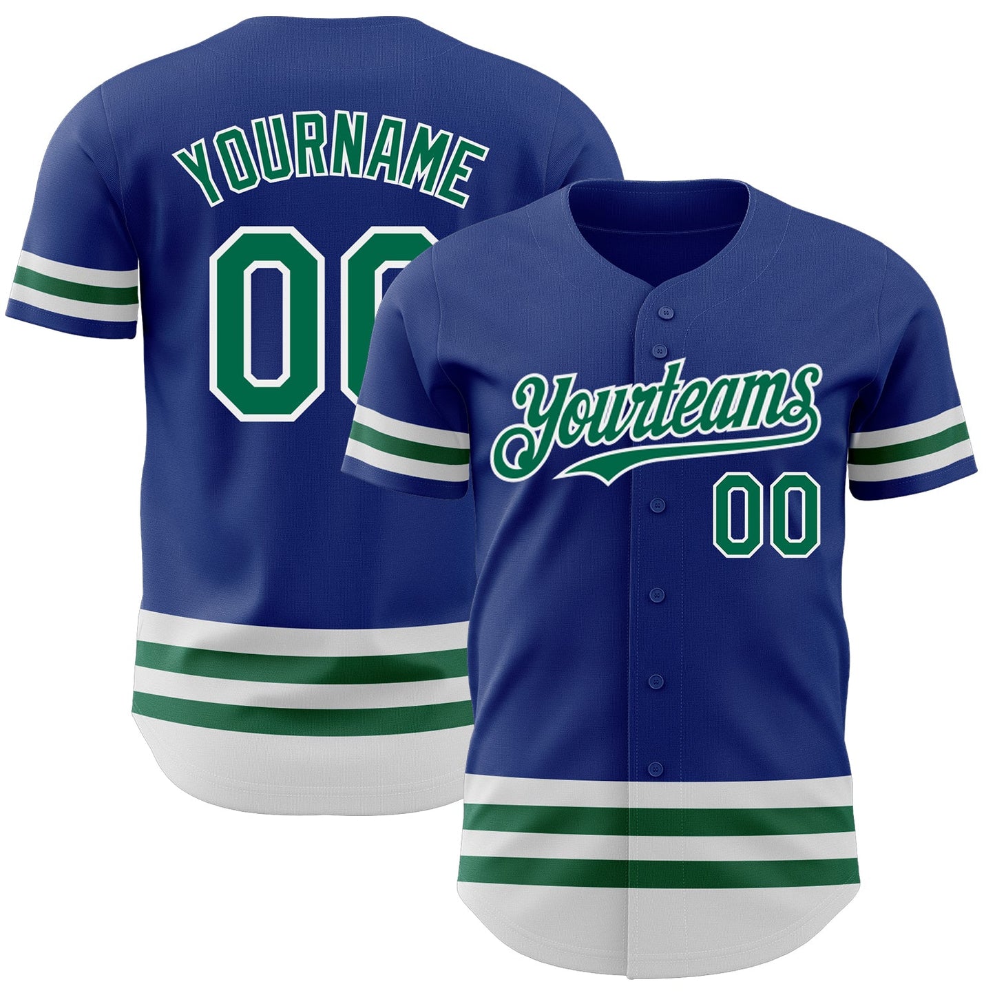 Custom Royal Kelly Green-White Line Authentic Baseball Jersey - Main View
