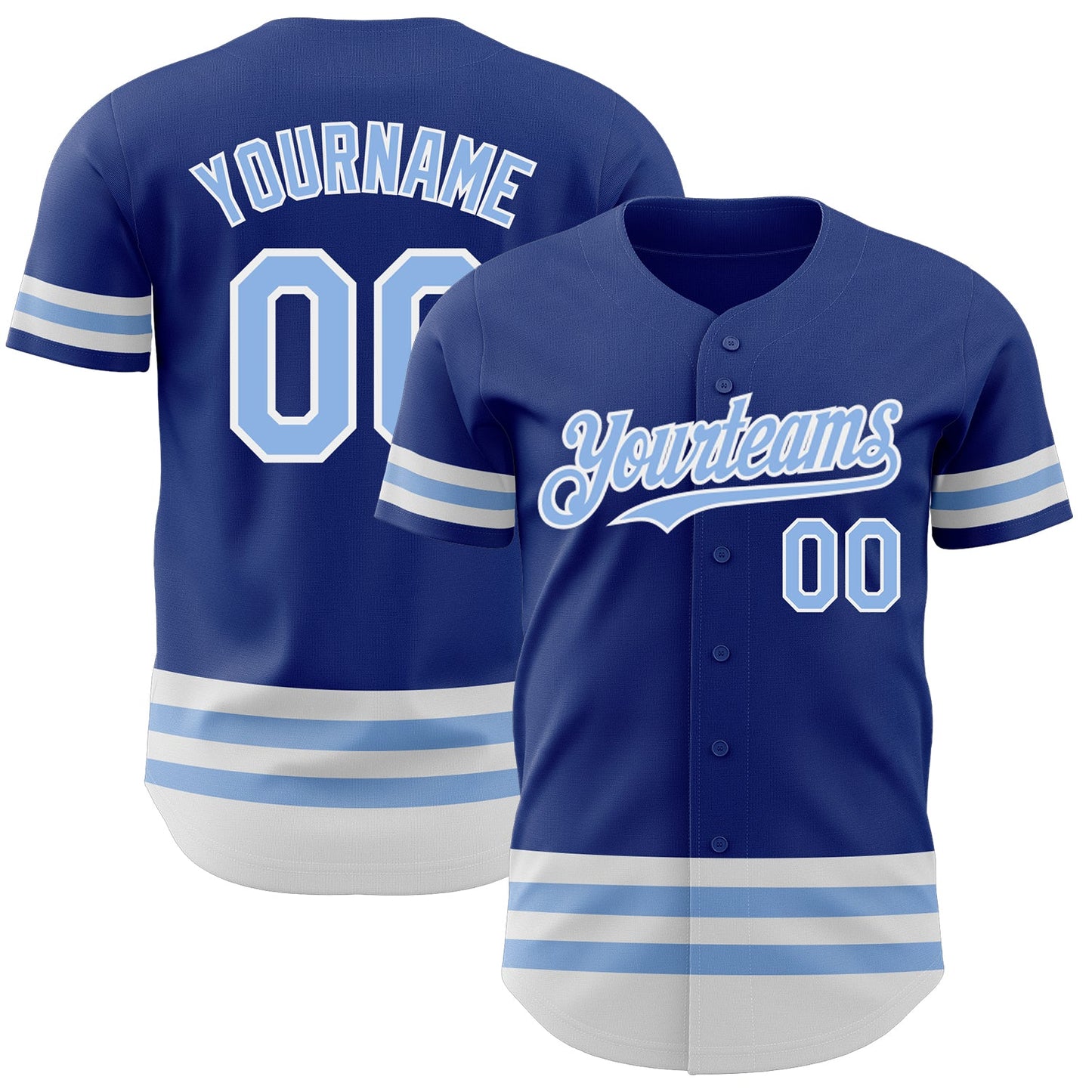 Custom Royal Light Blue-White Line Authentic Baseball Jersey - Main View