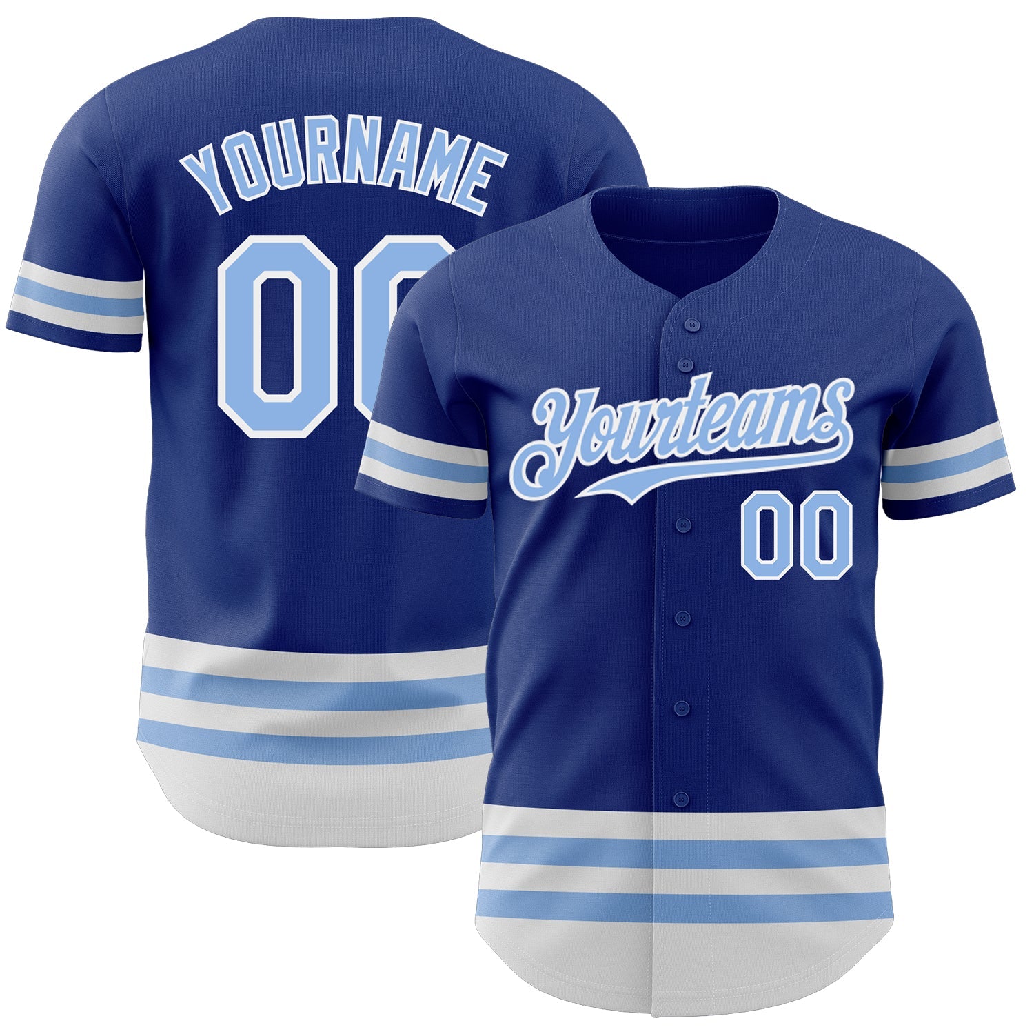 Custom Royal Light Blue-White Line Authentic Baseball Jersey - Main View