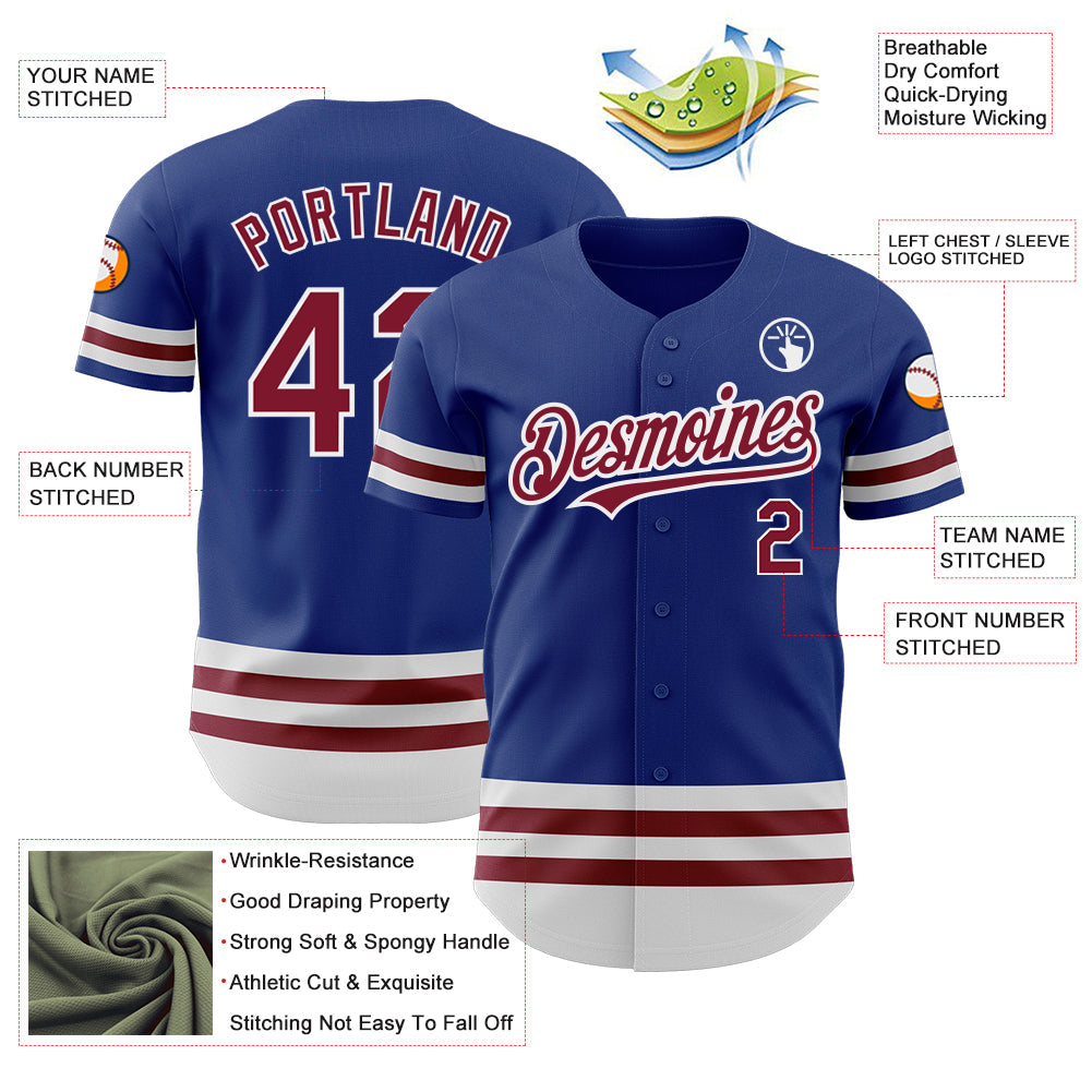 Custom Royal Crimson-White Line Authentic Baseball Jersey view 3