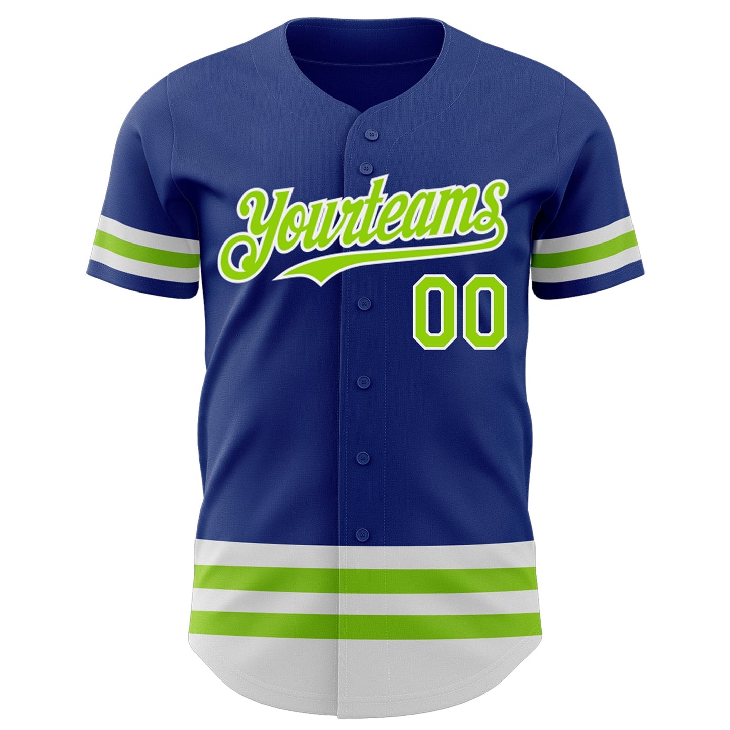Custom Royal Neon Green-White Line Authentic Baseball Jersey view 2