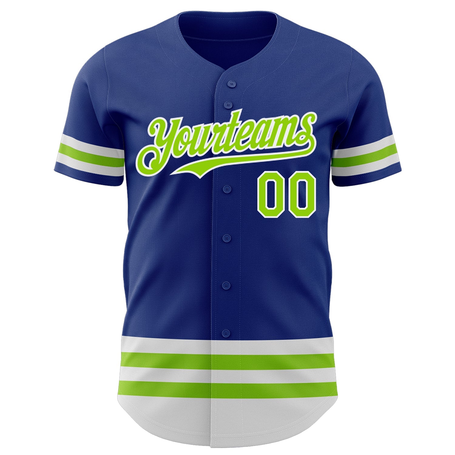 Custom Royal Neon Green-White Line Authentic Baseball Jersey view 2