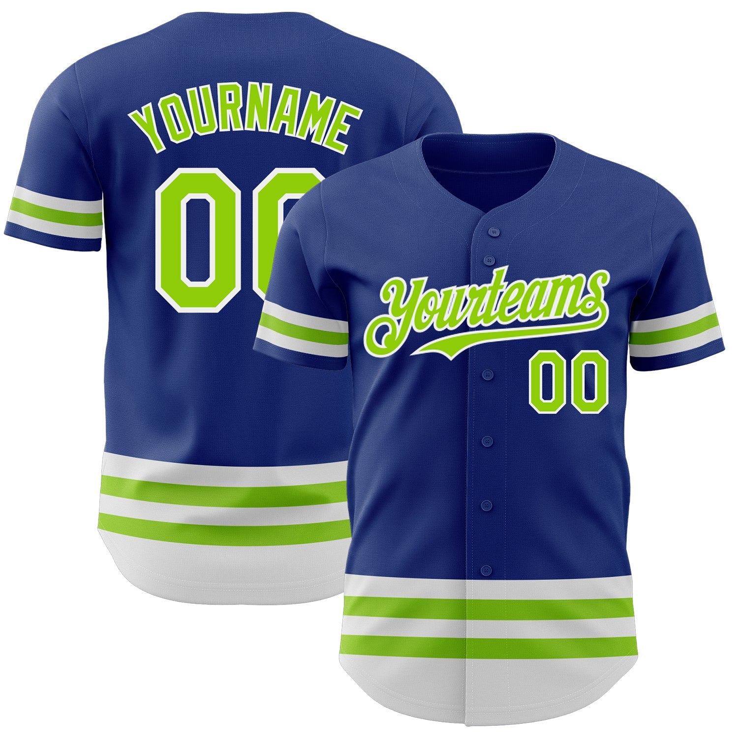 Custom Royal Neon Green-White Line Authentic Baseball Jersey - Main View