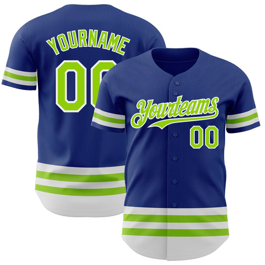 Custom Royal Neon Green-White Line Authentic Baseball Jersey - Main View