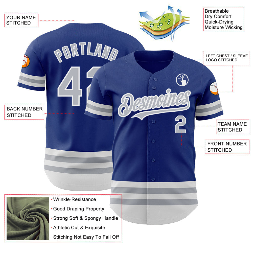 Custom Royal Gray-White Line Authentic Baseball Jersey view 3