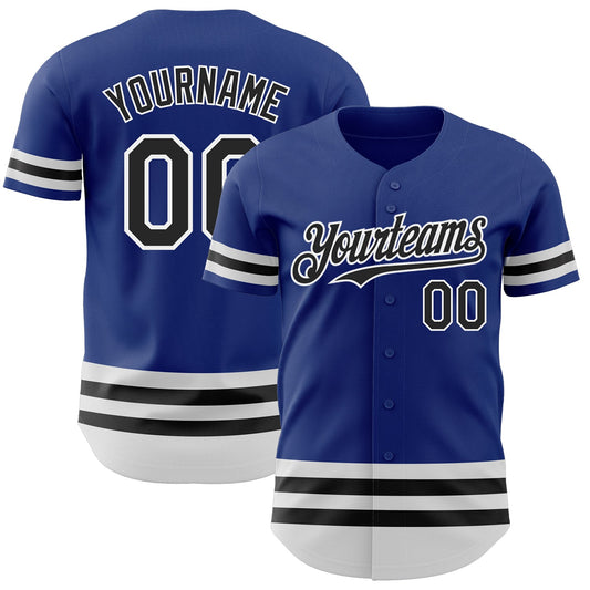 Custom Royal Black-White Line Authentic Baseball Jersey - Main View