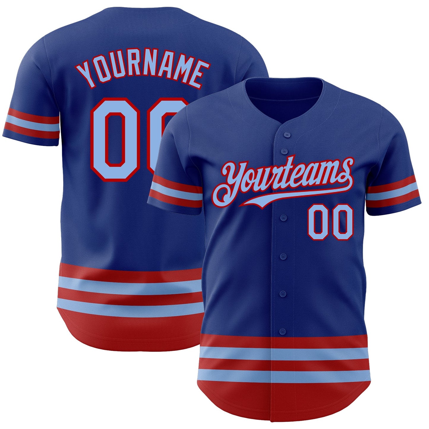Custom Royal Light Blue-Red Line Authentic Baseball Jersey - Main View