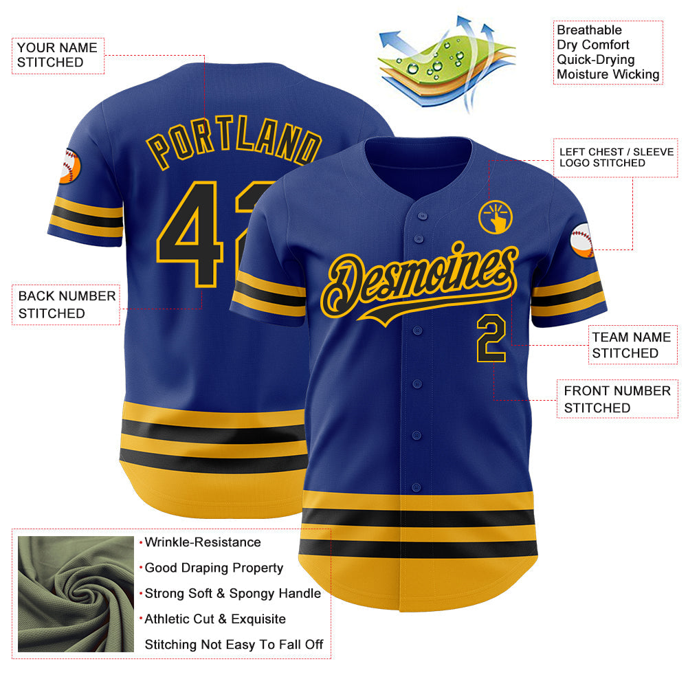 Custom Royal Black-Gold Line Authentic Baseball Jersey view 3
