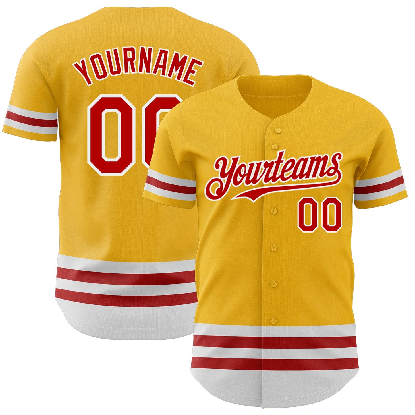 Custom Gold Red-White Line Authentic Baseball Jersey - Main View