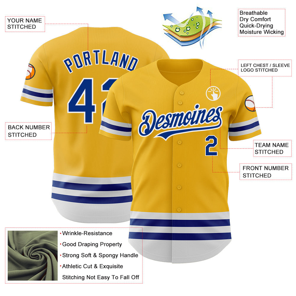 Custom Gold Royal-White Line Authentic Baseball Jersey view 3