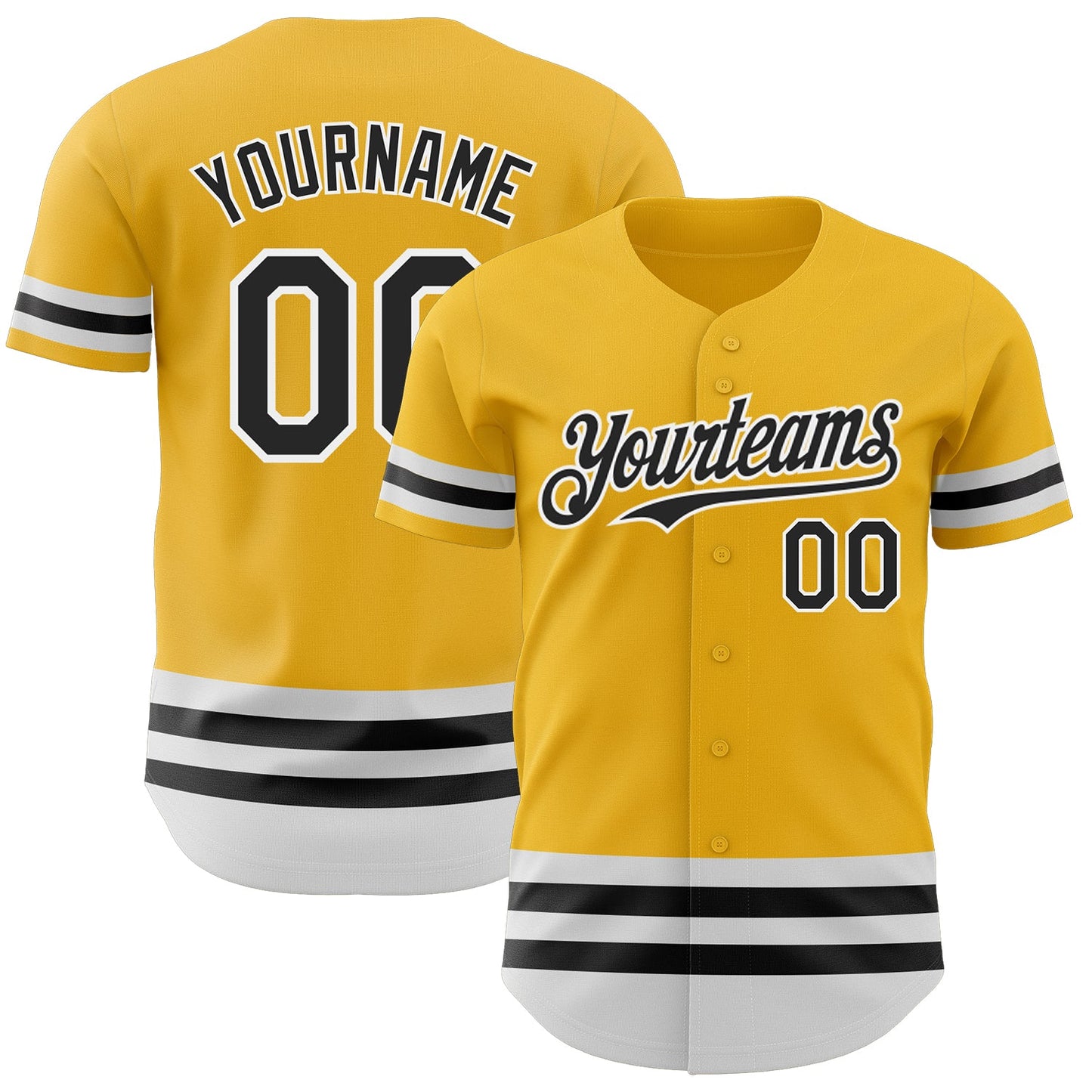 Custom Gold Black-White Line Authentic Baseball Jersey - Main View