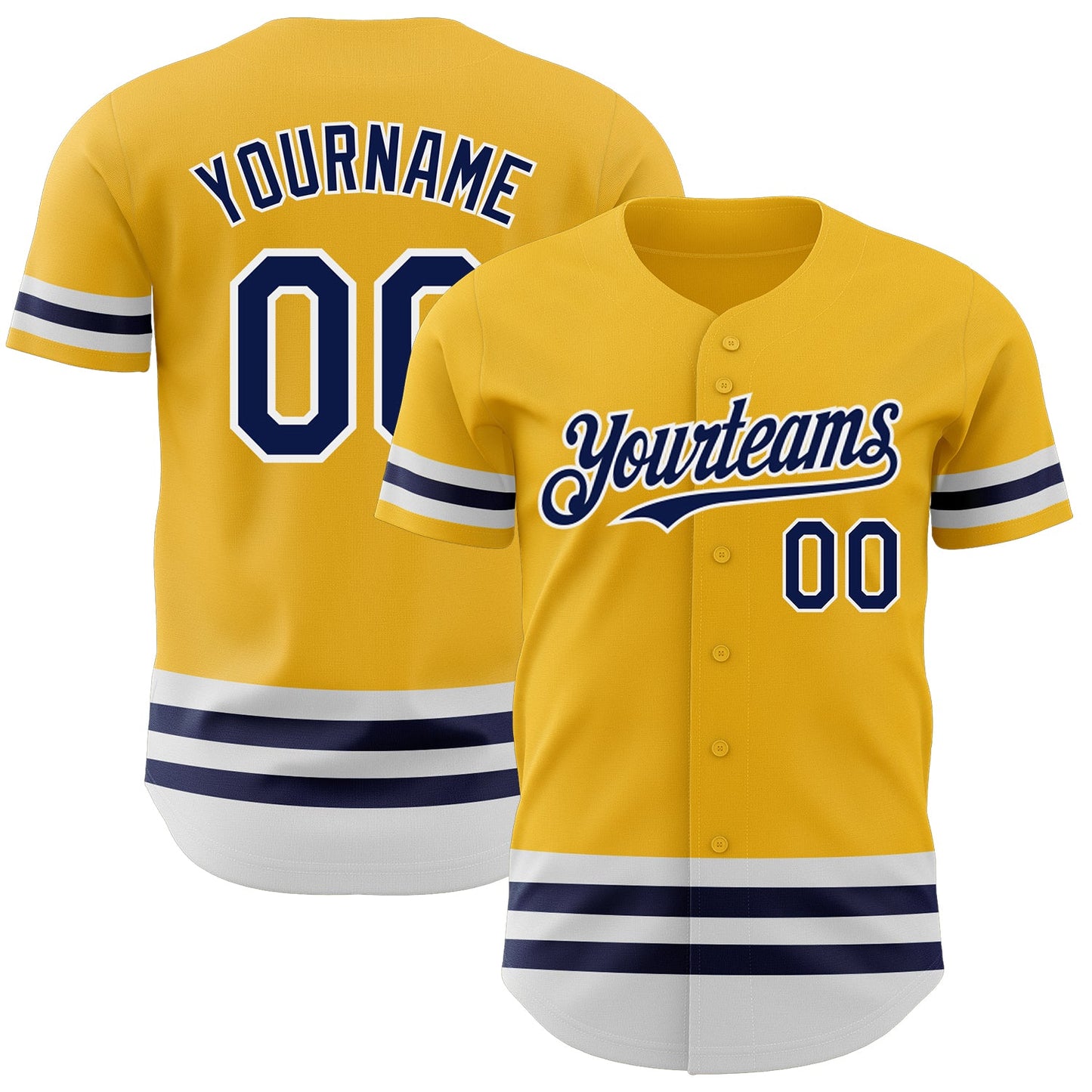 Custom Gold Navy-White Line Authentic Baseball Jersey - Main View