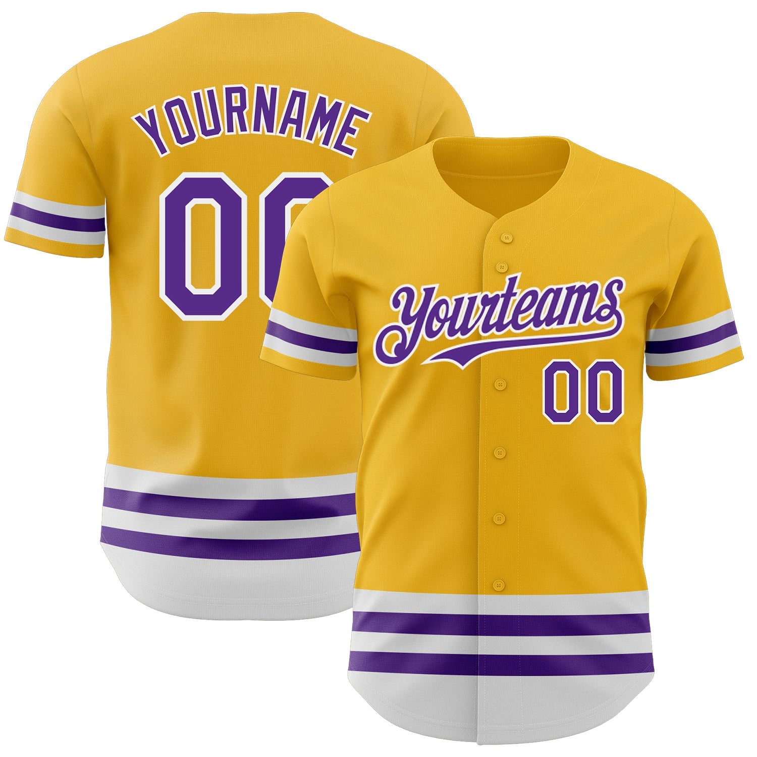 Custom Gold Purple-White Line Authentic Baseball Jersey - Main View