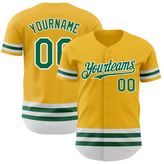 Custom Gold Kelly Green-White Line Authentic Baseball Jersey - Main View