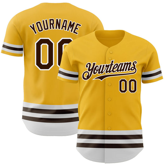 Custom Gold Brown-White Line Authentic Baseball Jersey - Main View